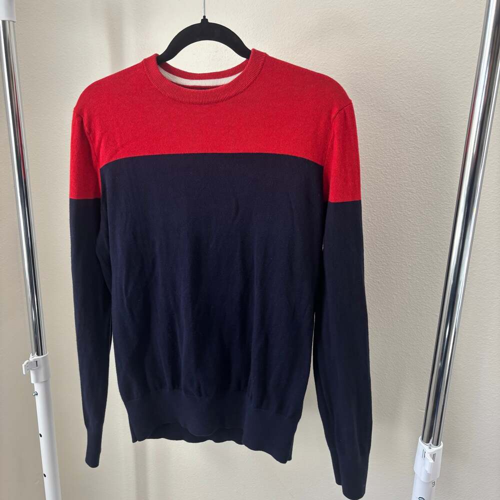 Banana Republic Premium Luxe Yarn Colorblock Navy Blue and Red Crew-Neck Sweater